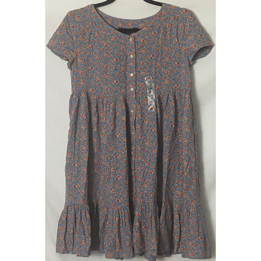 Polo Ralph Lauren Girl Dress 16 Button Front Blue Pink Flowers S/S Pockets NWT